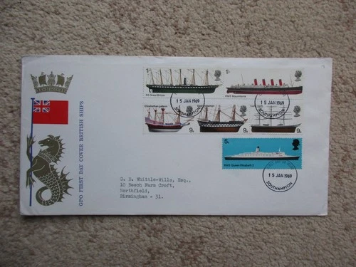 1969 BRITISH SHIPS FIRST DAY COVER, LISTED SOUTHAMPTON FDI CANCELLATION