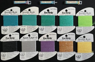 13xNeedlepoint/Embroidery THREAD RG FyreWerks NeonRays ribbon/SUNDANCE Bead RN62