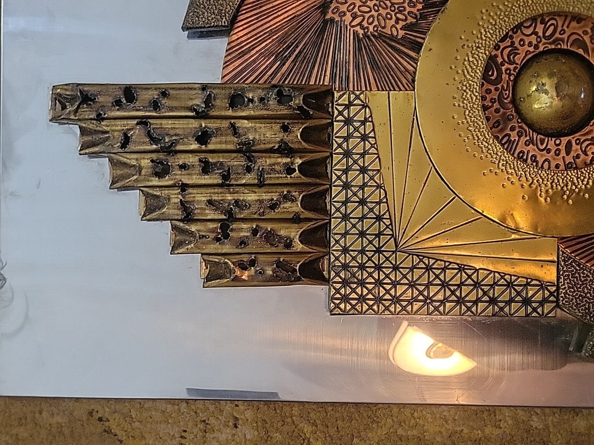 Brutalist Metal Wall Art Sculpture by Stephen Chun circa 1970 35.5