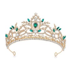 Baroque Queen Crown Wedding Rhinestone Tiara Gold Bride green rhinestone