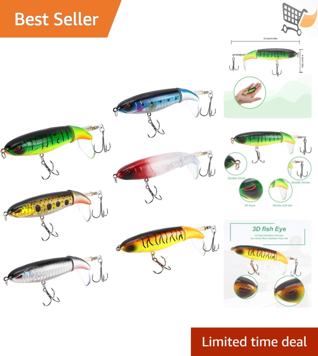 6PCS Fishing Lure Kit Topwater Poppers Bass Saltwater Freshwater with Storage - Image 1