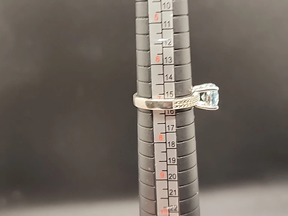 8mm Sky Blue Spinel w/ White Diamond Accents Solitaire Ring Rhodium/925 Size 7 - Image 4 of 4