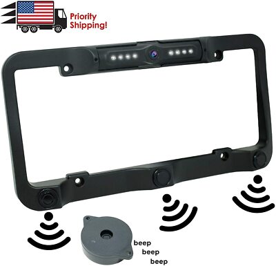 License Plate Waterproof Rear View Reverse Backup Camera Kit   3 Parking Sensor