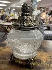 Crackle Glass Table Top Candy Bowl Pedestal  Potpourri Finial Jar Pineapple Lid