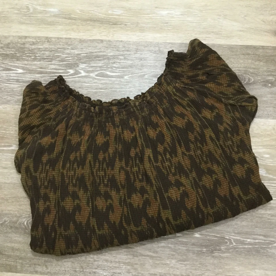 Blusa Top Para Mujer Ralph Lauren Hombro Descubierto Estampado Marrón Seda Talla 10 Foto 4 de 4