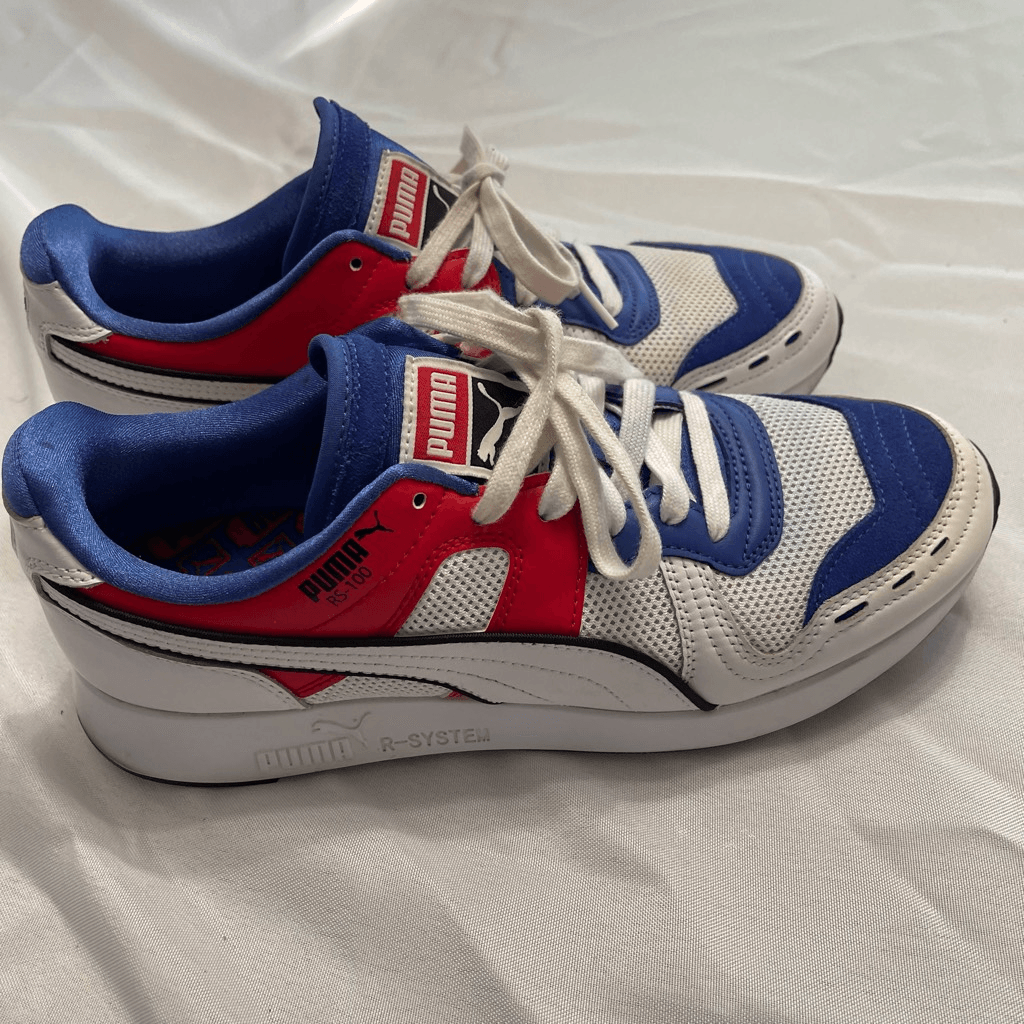 PUMA RS-100 SOUND White Red Blue 368025-01 Men's Size 8.5 8 1/2