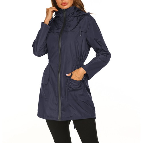 Women Waterproof Jacket Windbreaker Outwear Hooded Zipper Raincoat Lightweight - Picture 10 of 20