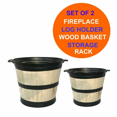 2 Pieces Coal Bucket Fire Fireplace Log Storage Holder Firewood Wooden