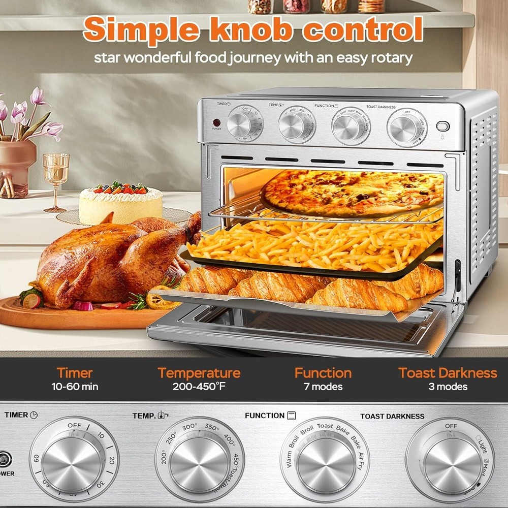 6-Slice 26QT Air Fryer Toaster Oven Combo for Roasting Baking & More