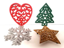 Holiday Christmas Trivets Star Snowflake Xmas Tree Heart Metal Set of 4