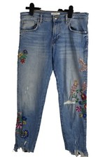 Zara Woman Premium Denim Jeans Pattern Cropped Frayed Ankle Size Eur 36