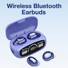 Purple Bluetooth Wireless Earbuds LED Waterproof  Headset for Any Phone Tablet