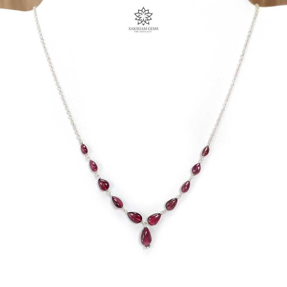 32ct Natural Rubellite Tourmaline Gemstone Plain 925 Silver Chain Necklace 20" - Image 4 of 4