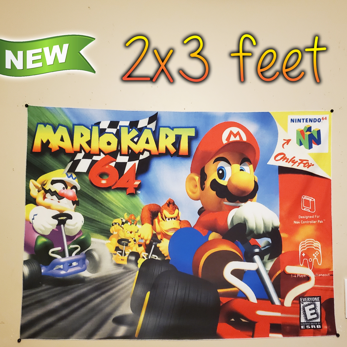 Mario Kart 64 2x3 foot tapestry / Nintendo 64 banner wall flag N64