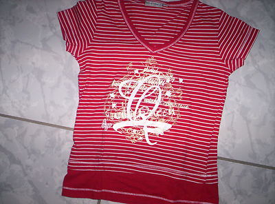 Sommer-Shirt von ''Multiblu'', rot-weiß-gestreift m. Motiv, neuw.  Gr.122/128