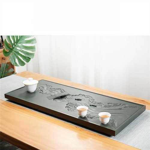 Wujinshi Tea Tray Green Stone Tea Table Sea of tea Embossed Drain Tea Tray - Picture 2 of 18