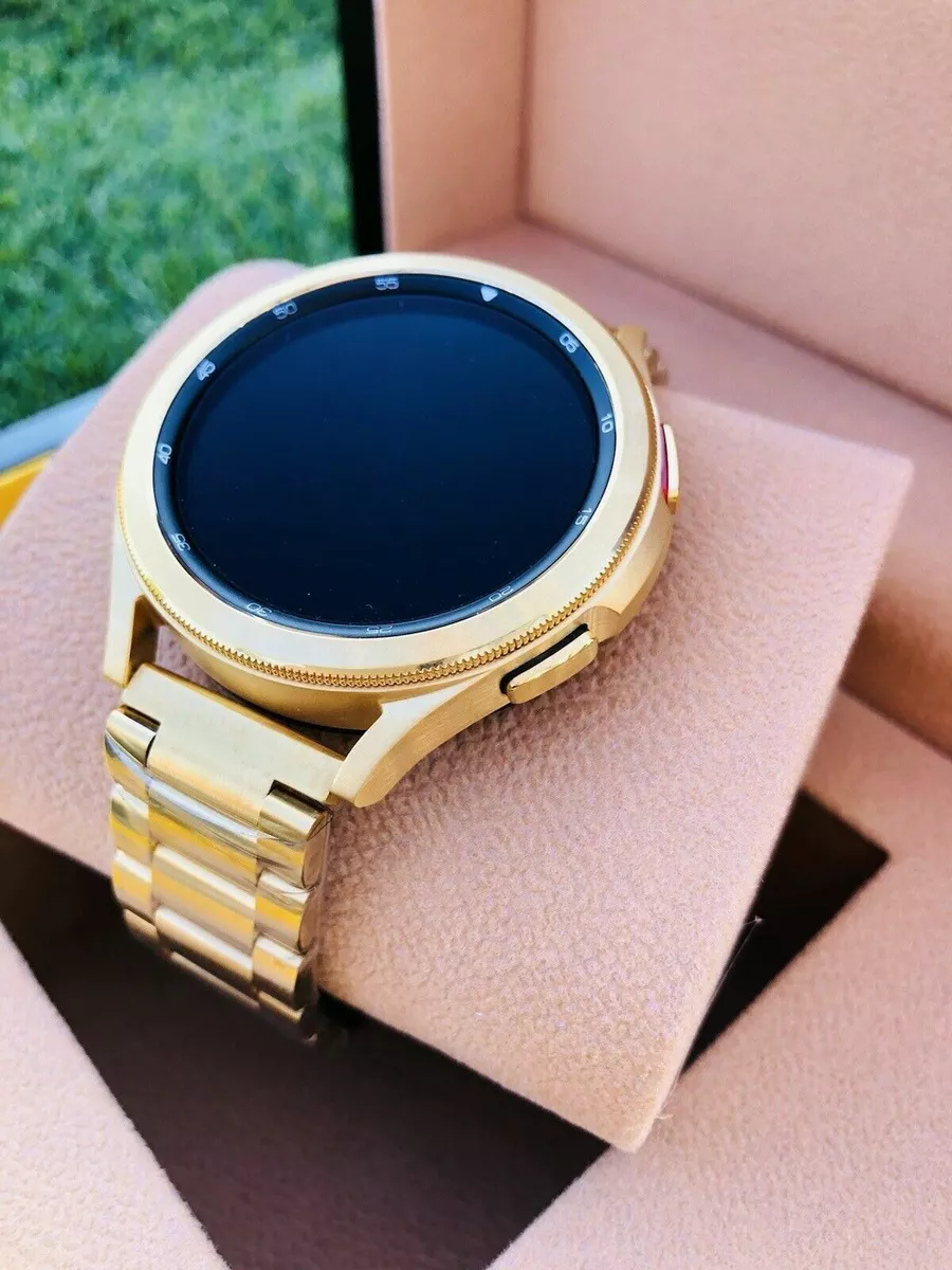 Custom 24k Gold Plated 46mm Samsung Galaxy Watch 4, Stainless Steel 2 Bands  LTE