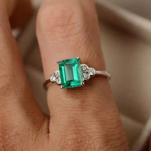 2,20 ct Smaragd natürlicher Smaragd & Diamant Verlobungsring 14 K Weißgold Größe ALLE - Bild 4 von 5