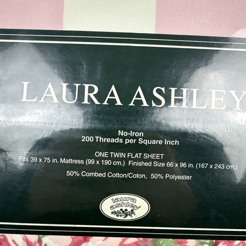 Laura Ashley Twin Flat Sheet Vintage Floral Pink Country Roses Shabby Chic New - Picture 2 of 5