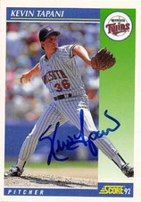 Kevin Tapani autographed baseball card (Minnesota Twins) 1992 Score #507