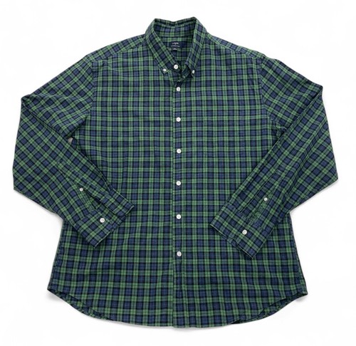 J. Camicia Crew Heathered Cotone Verde Blu Tartan Plaid Bottoni Uomo XL