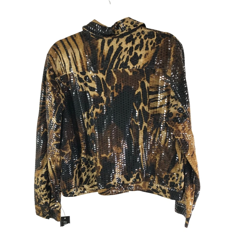 Elementz Womens Shacket Jacket Sequin Animal Print Button Front Brown L - Image 2 of 4