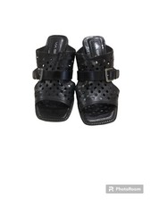 Preowned Via Spiga Forde Y2K Black Leather Block Heels Size 7