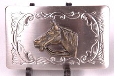 Vintage HORSE Belt Buckle-Rodeo-USA-Silver Tone