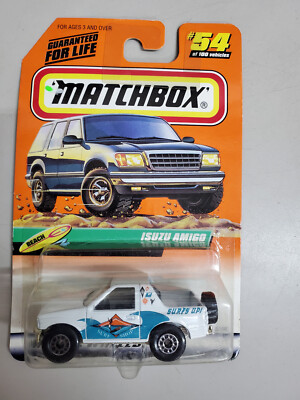 1999 Matchbox #54 Beach Isuzu Amigo White Surf's Up NOC