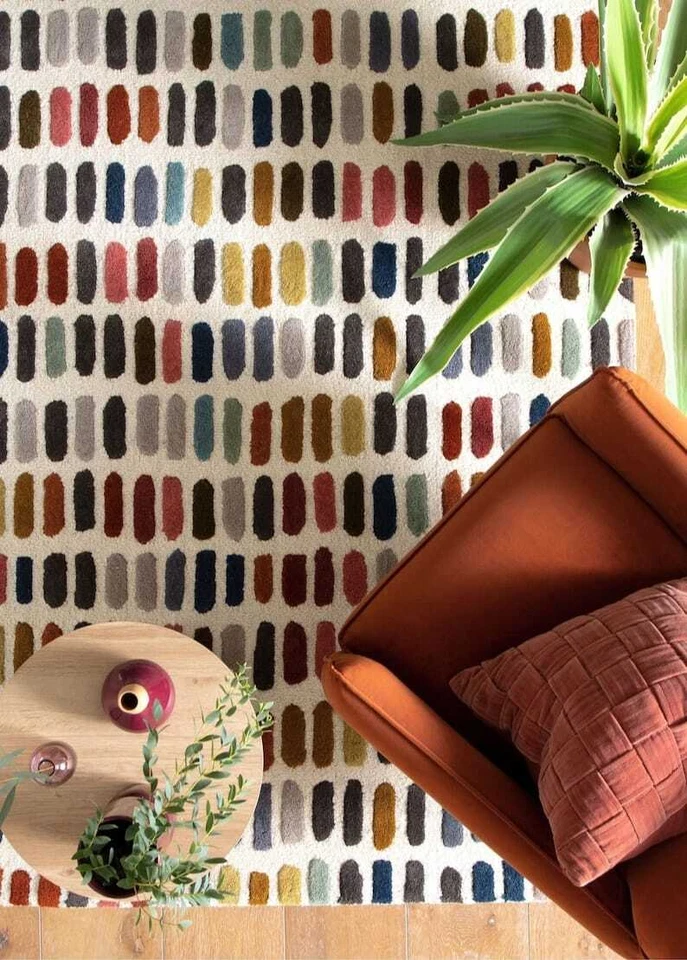 Alfombra acolchada a mano roja rosa moderna alfombra alta baja alfombra de guijarros multicolor lana suave Foto 2 de 4