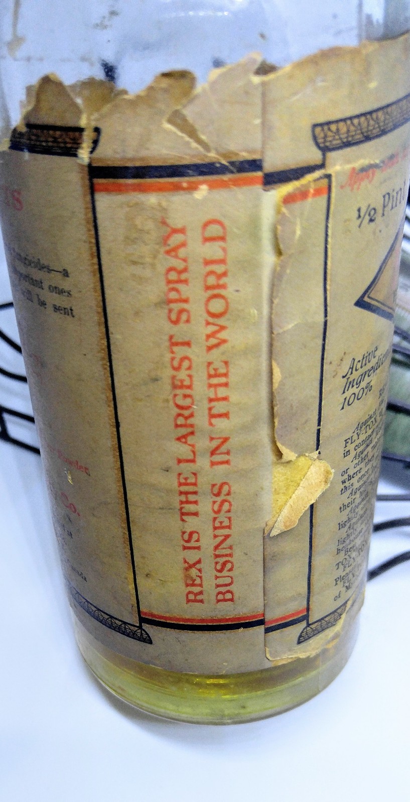 Vintage Fly Tox Bottle W/ Liquid Bottle Pesticide Bed Bugs Chicken Lice