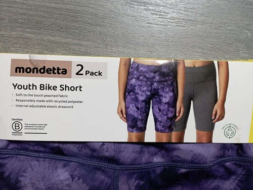 Mondetta Bike Shorts Youth Girls Small 7-8 Purple Floral & Gray 2-Pack - Picture 3 of 6
