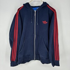Adidas Originals Vintage Full Zip Trefoil Hoody Blue W Red Stripes Men's Size XL