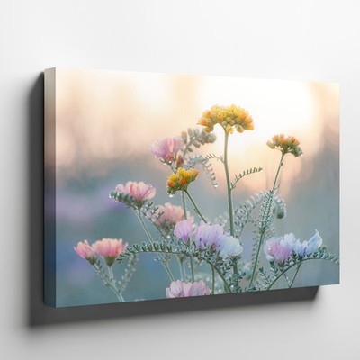 Delicate Pastel Flowers with Dewdrops Canvas Wall Art Soft Botanical Print Decor
