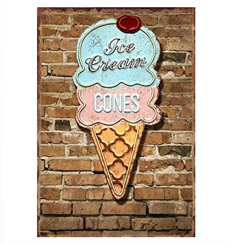 Retro Ice Cream Cone Shop Metal Tin Sign 8x12 Bar Cafe Wall Decor Vintage Style