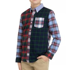 Crown Ivy Boys Red Green Tartan Plaid Cotton Flannel Color-block Shirt Sz 5