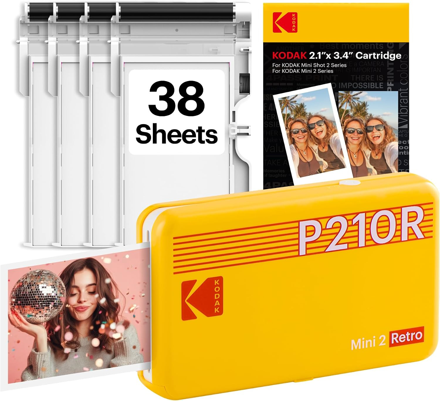 KODAK Mini 2 Retro 2X3"" Portable Photo Printer, 38 Sheets, Bluetooth Smartphone