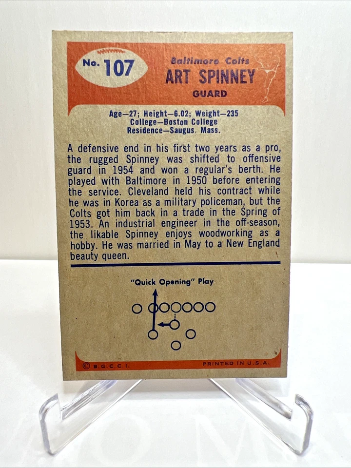 1955 Bowman Set-Break #107 Art Spinney - Image 2 of 2
