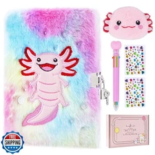 PJDRLLC Axolotl Diary with Lock, Gift for 8 9 10 Year Old Girl, Secret Diary 