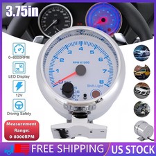 3.75 12v Car Tachometer Gauge Meter 0-8000 Rpm With Led Shift Light Universal