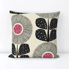 Mid Century Sunflowers Retro Floral Modern Printed Square Throw Pillow Cover
