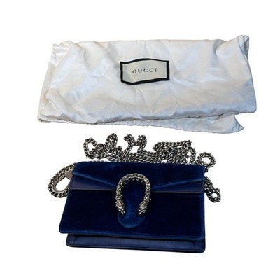 Gucci Blue Velvet Dionysus Super Mini Shoulder Bag / Leather Trim