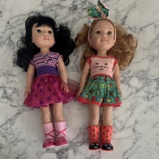 American Girl Welliewishers Dolls Lot of 2 14in Black Blonde Outfits Boots