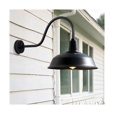 15 Inch Gooseneck Barn Light Outdoor, Matte Black Farmhouse Wall Light for Po...