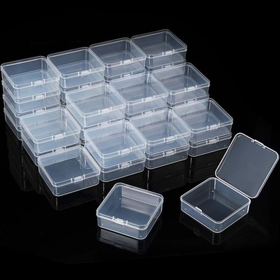 48-Piece Clear Small Plastic Storage Boxes with Hinged Lids (2.9 x 2.9 x 1 inch)