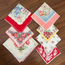 Lot Of 7, 1 NWT BURMEL Vtg Pink Red Floral Handkerchiefs Rolled Edge Wedding