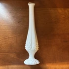 Vintage  Milk Glass Hobnail Swung  Glass Bud Vase White 11”