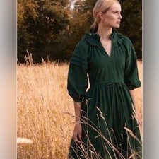 Ulla Johnson Seraphina Green Pleated corduroy ruffle women's Maxi Dress size M