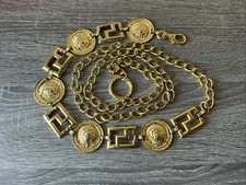 Vintage Medusa Chain Belt Necklace Adjustable Lobster Claw Yellow Gold Tone