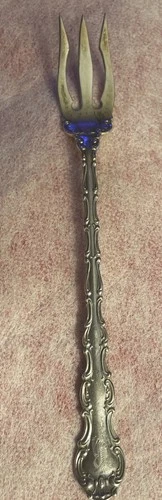 Antique Sterling Silver Strasbourg Gorham Olive Fork Light Gold Wash 5 3/4"